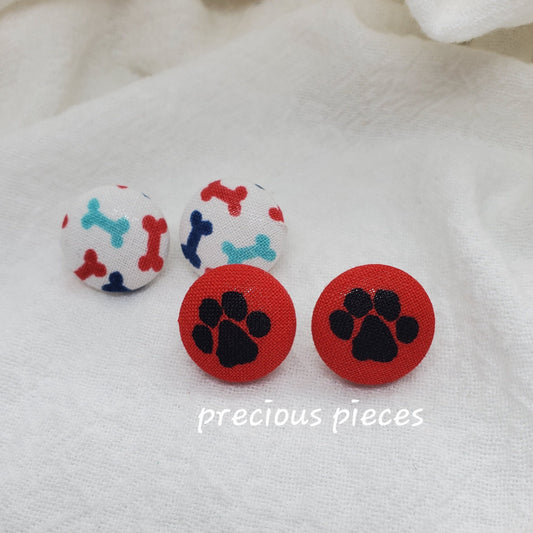 Paw Print and Doggy Bone Fabric Earrings