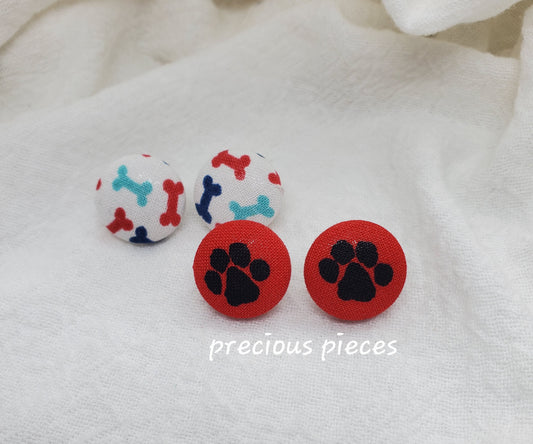 Paw Print and Doggy Bone Fabric Earrings