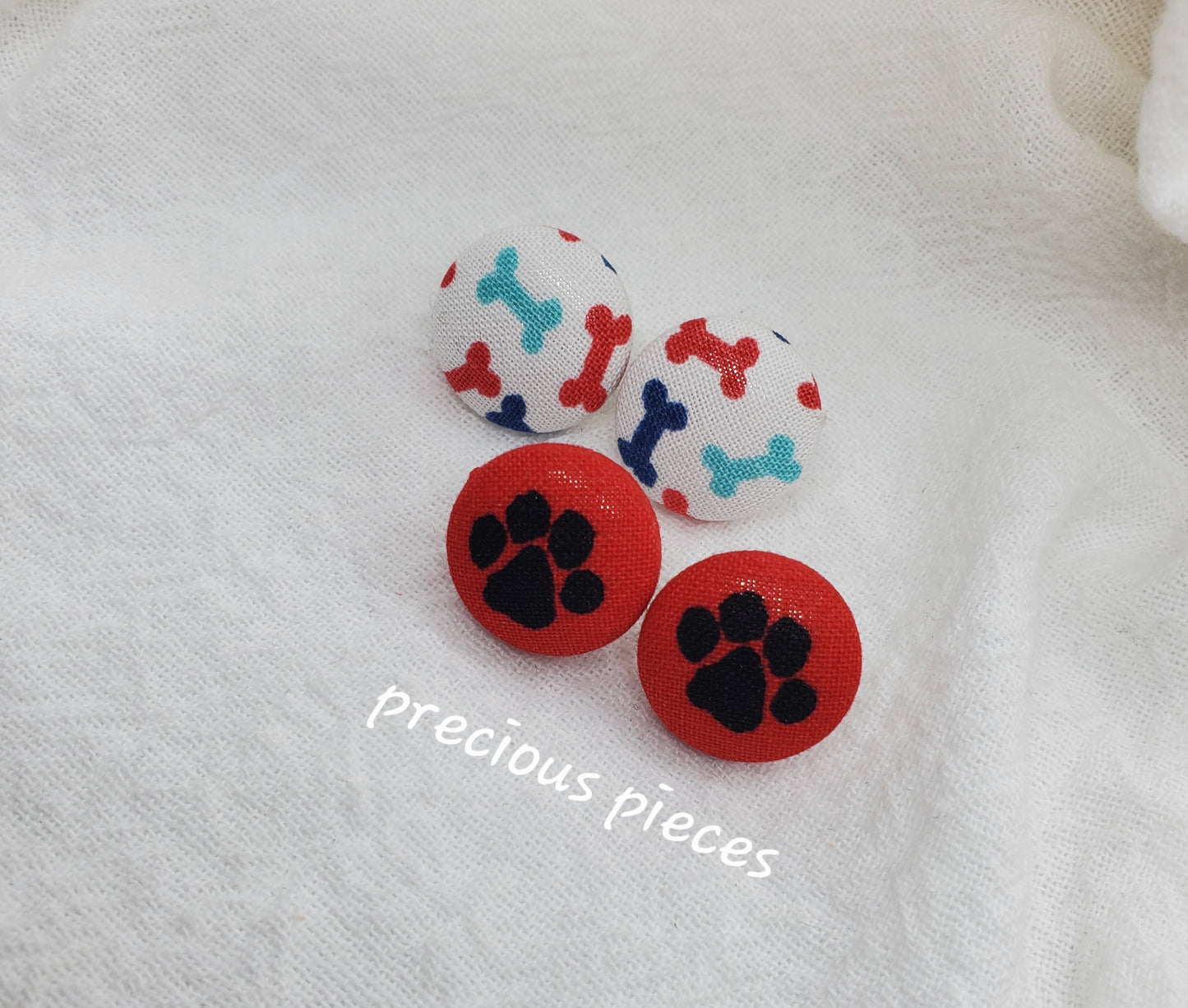 Paw Print and Doggy Bone Fabric Earrings