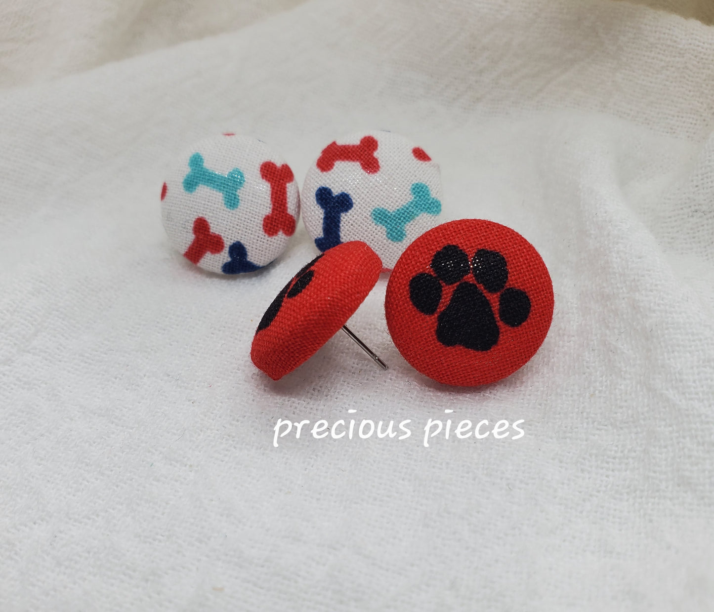 Paw Print and Doggy Bone Fabric Earrings