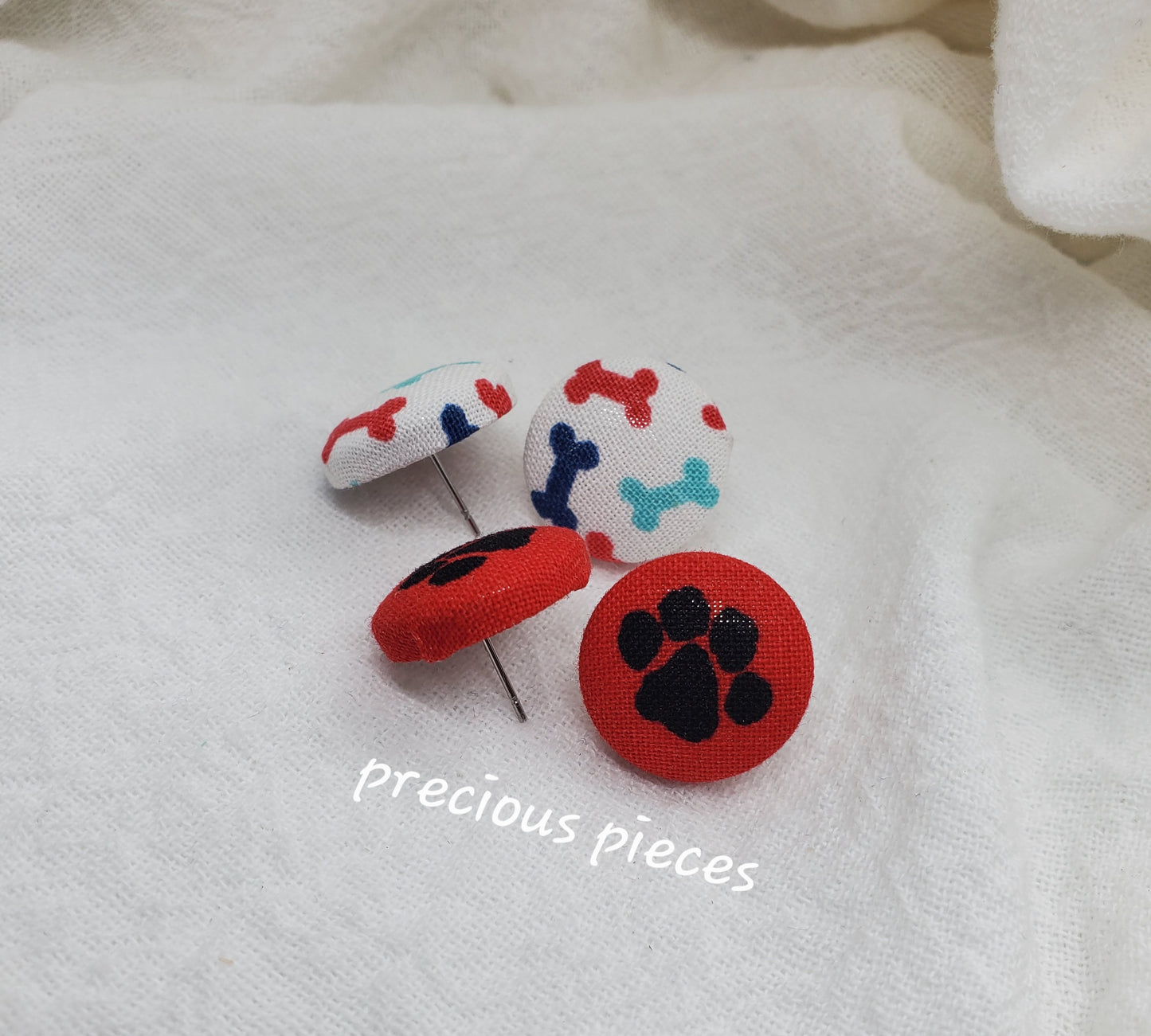 Paw Print and Doggy Bone Fabric Earrings