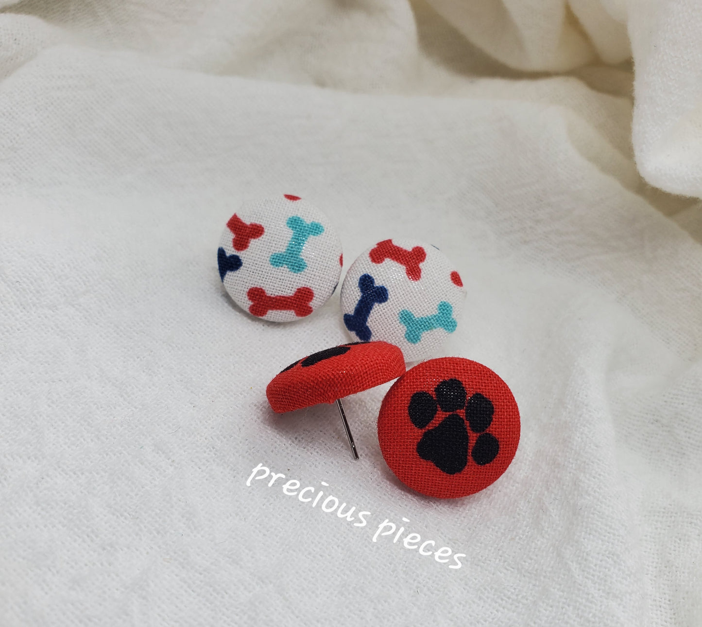 Paw Print and Doggy Bone Fabric Earrings