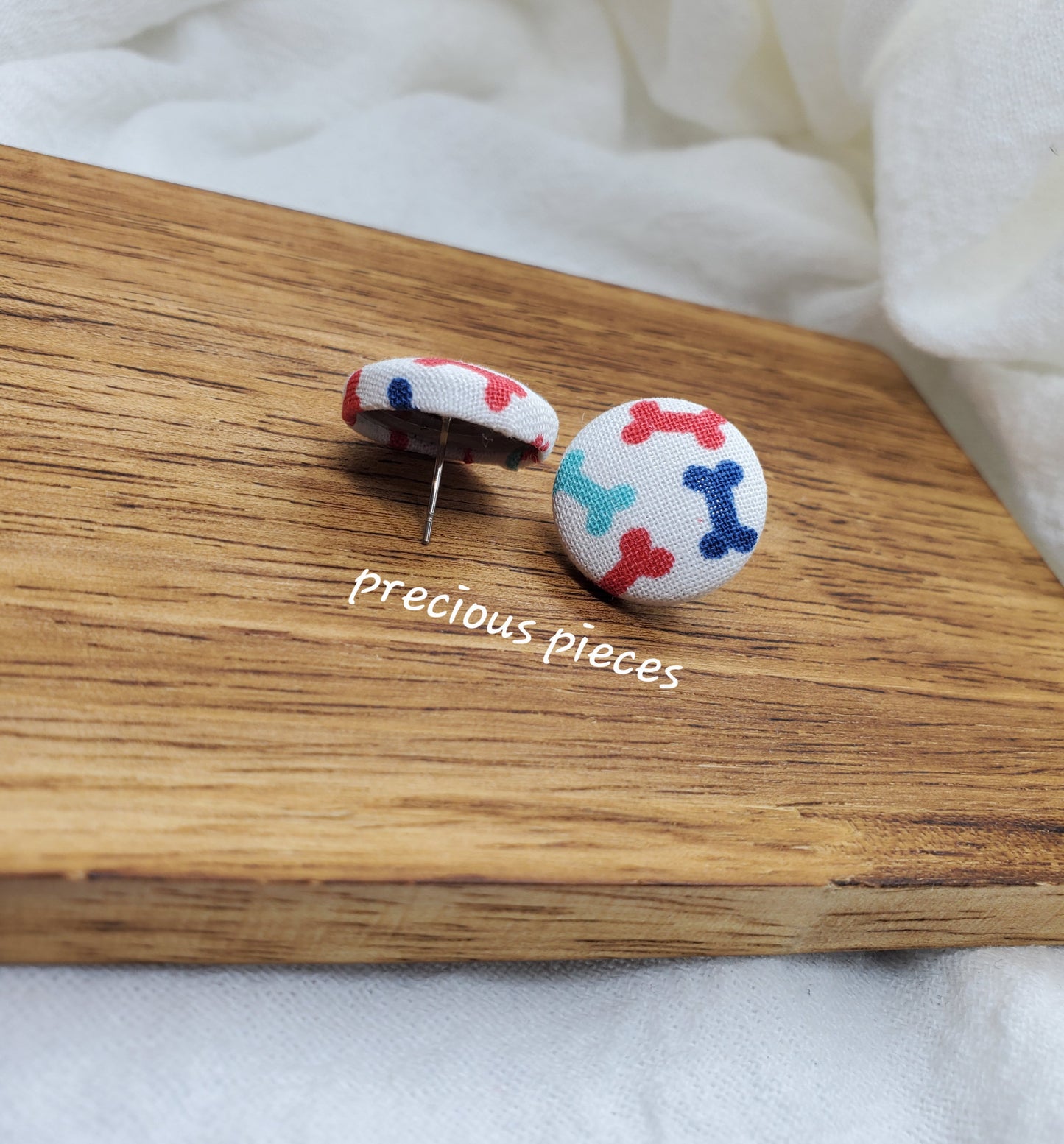 White Paw Print and Bone Fabric Earrings