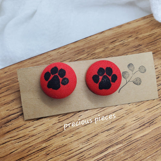 Black Paw Print Fabric Earrings