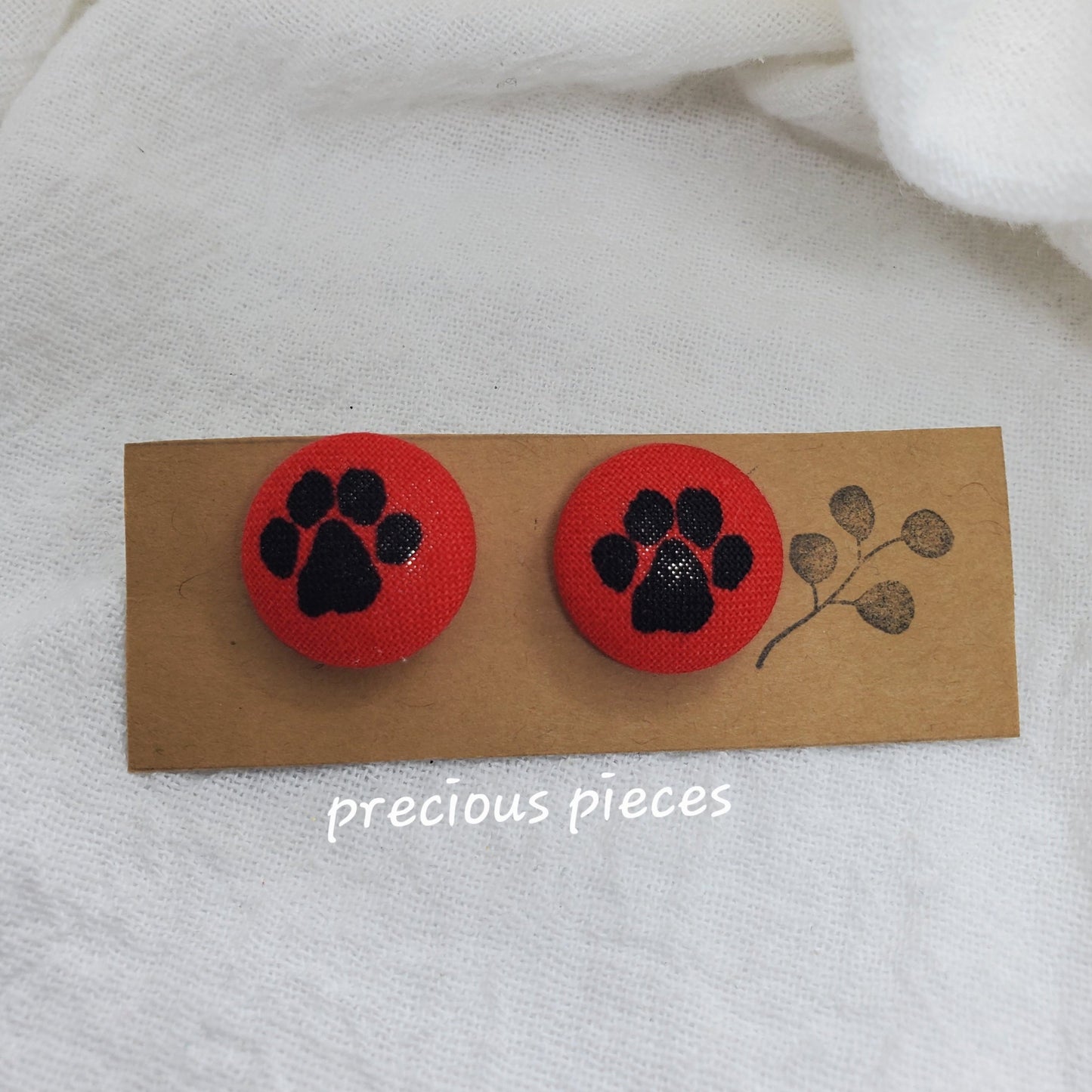 Black Paw Print Fabric Earrings