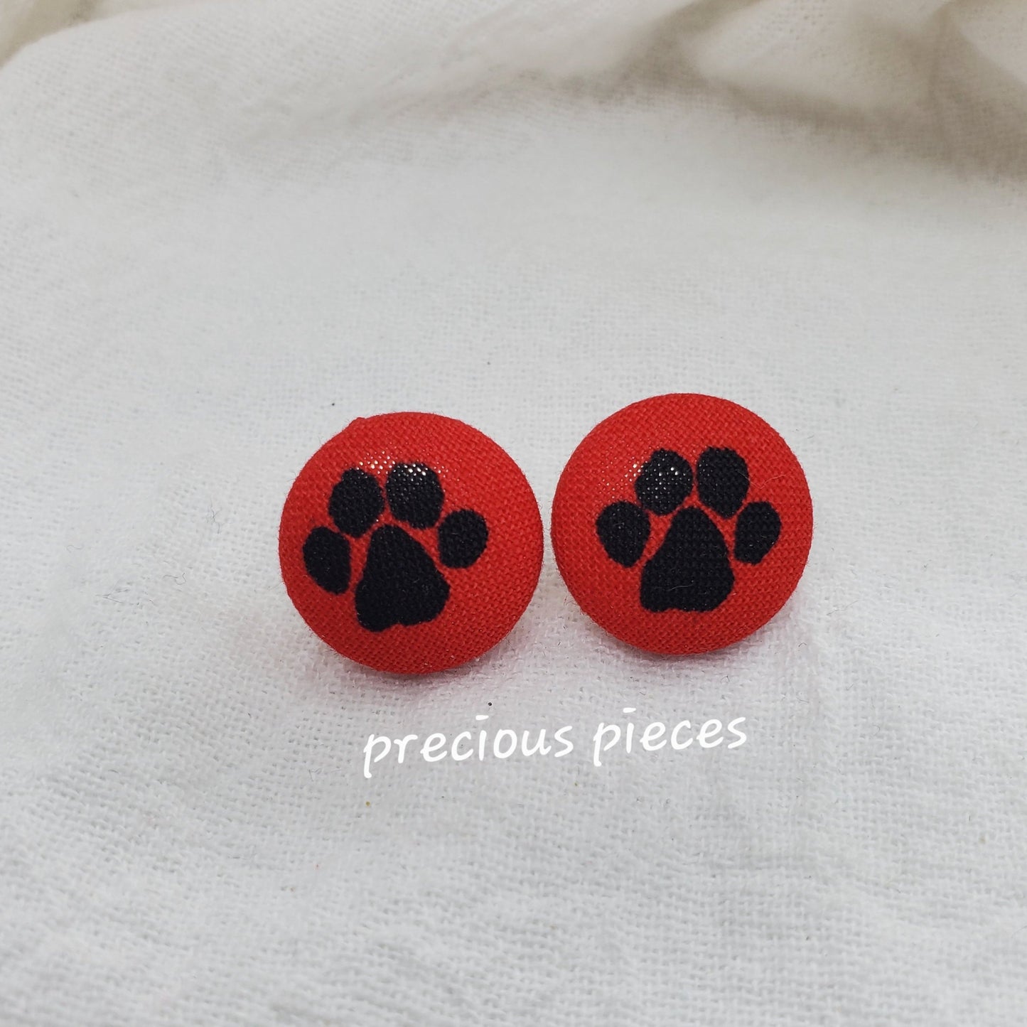 Black Paw Print Fabric Earrings