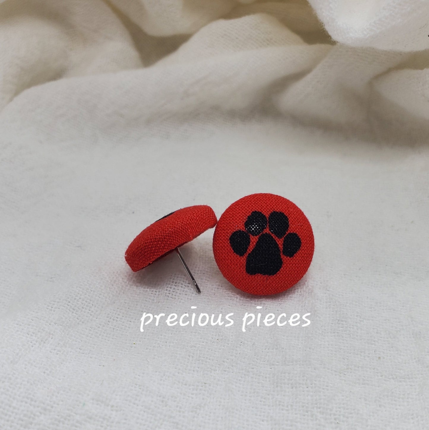 Black Paw Print Fabric Earrings