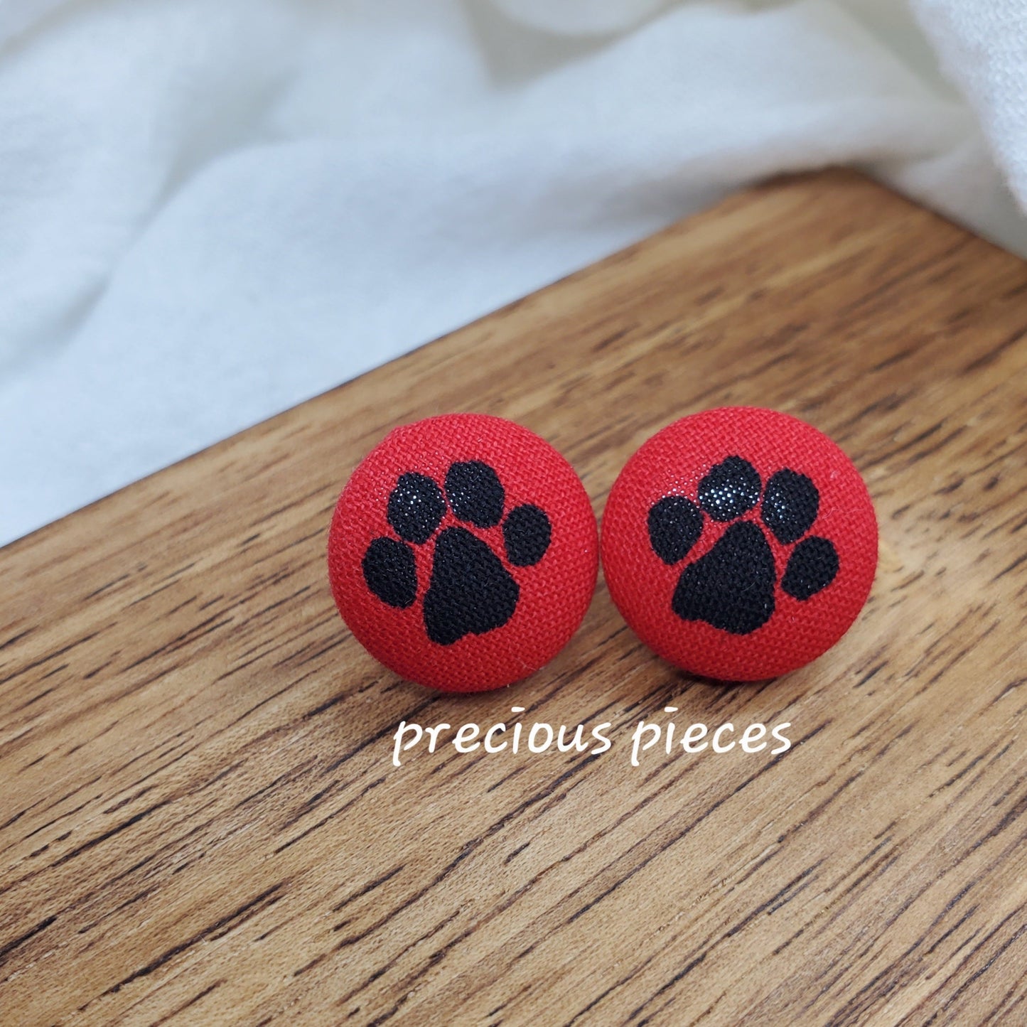 Black Paw Print Fabric Earrings