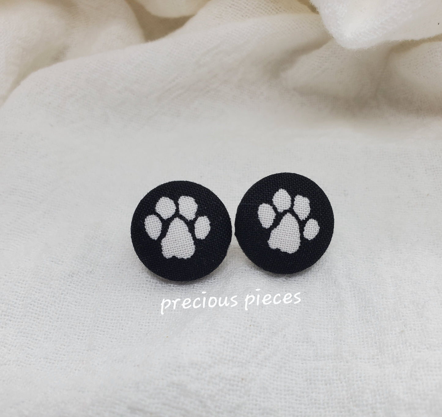 White Paw Print Fabric Earrings