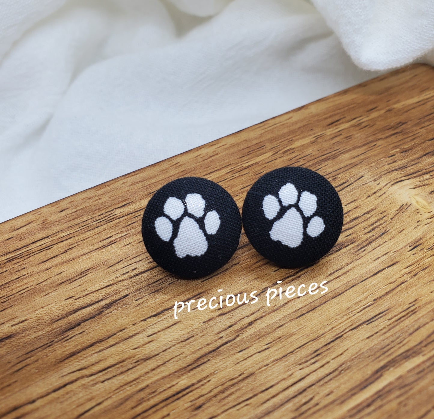 White Paw Print Fabric Earrings