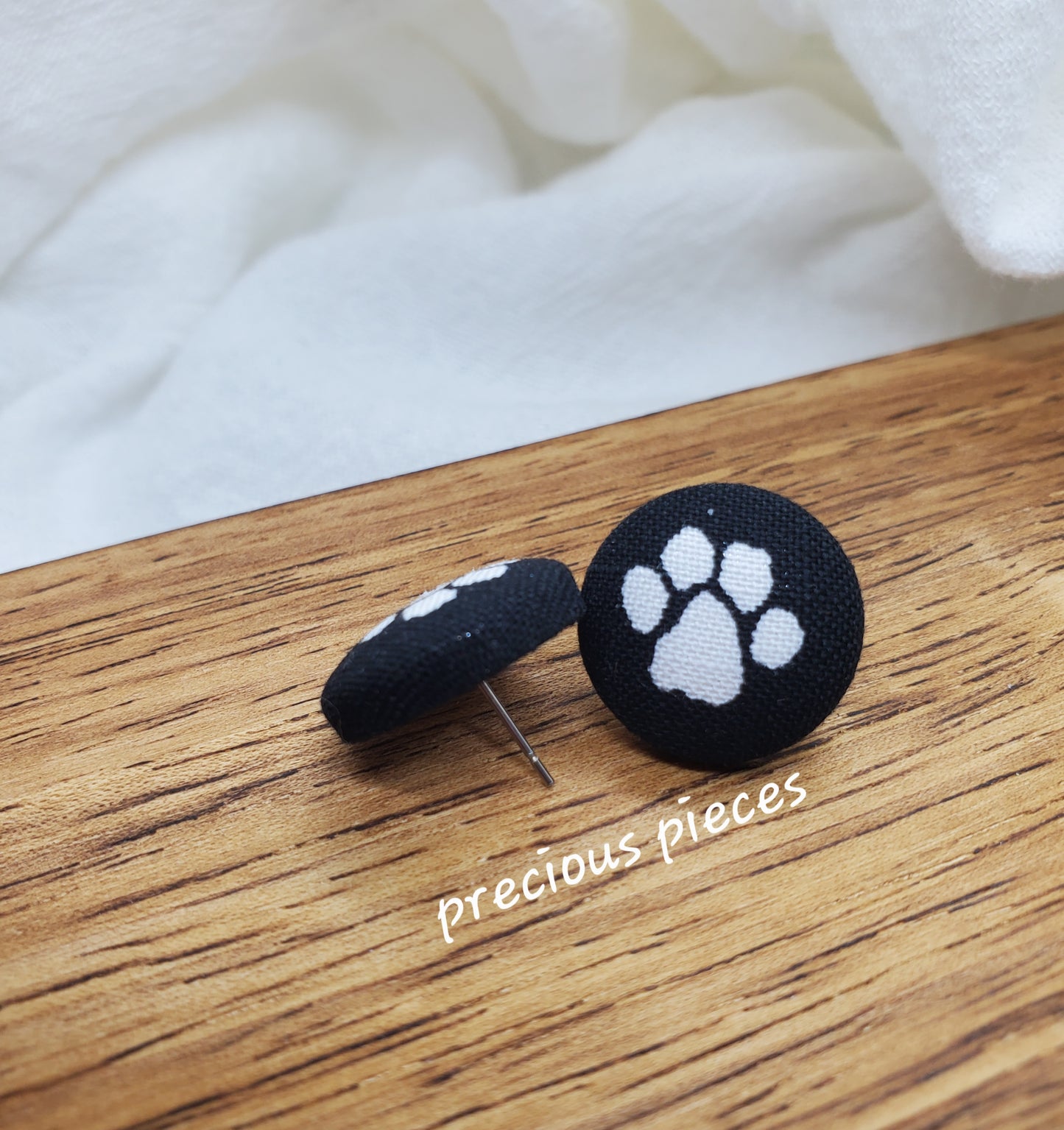 White Paw Print and Bone Fabric Earrings