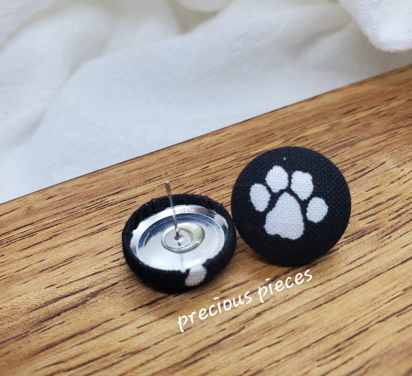 White Paw Print and Bone Fabric Earrings