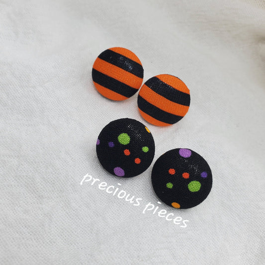 Small Stripes and Polka-dot Halloween Fabric Earrings