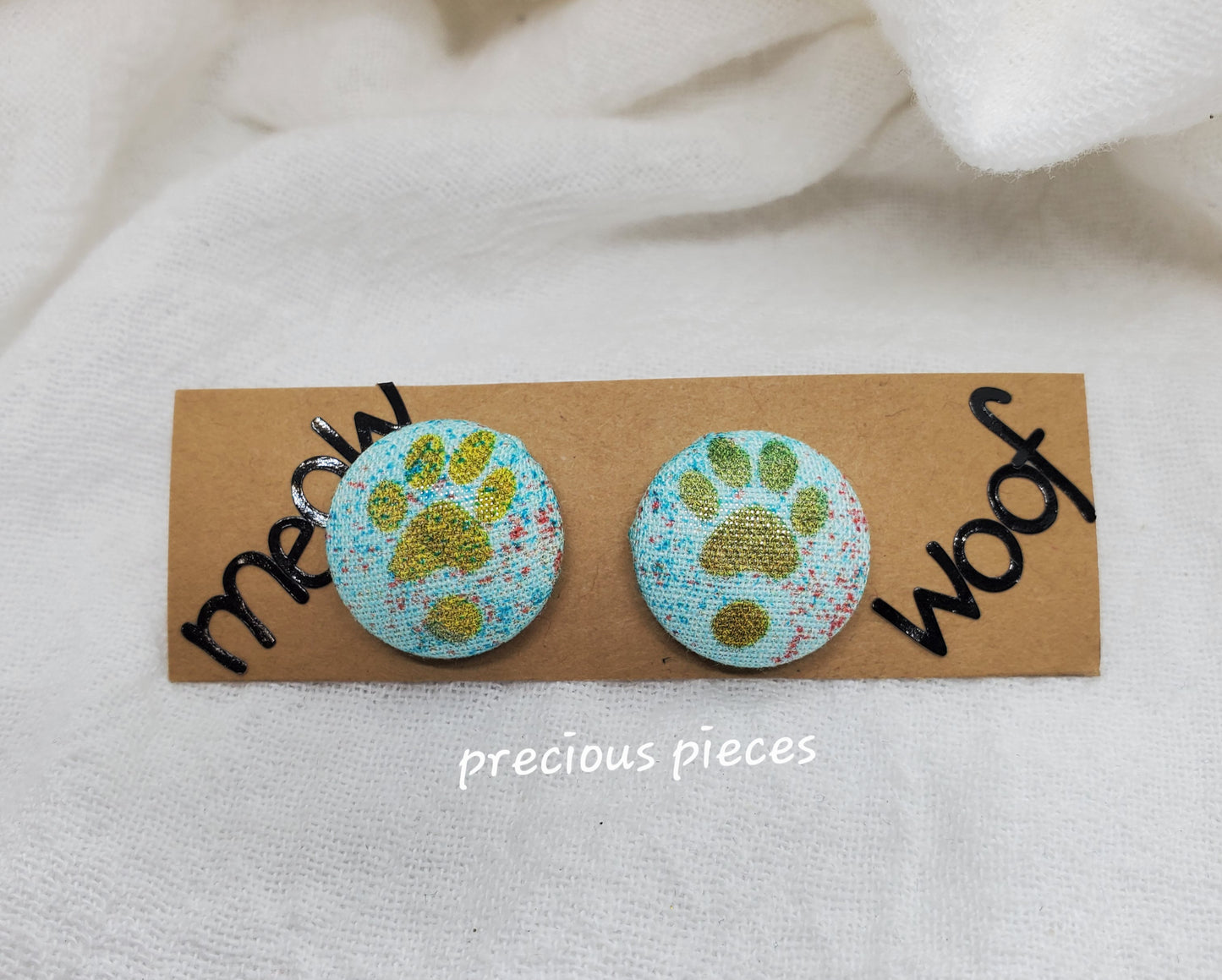 Tan Paw Print Fabric Earrings