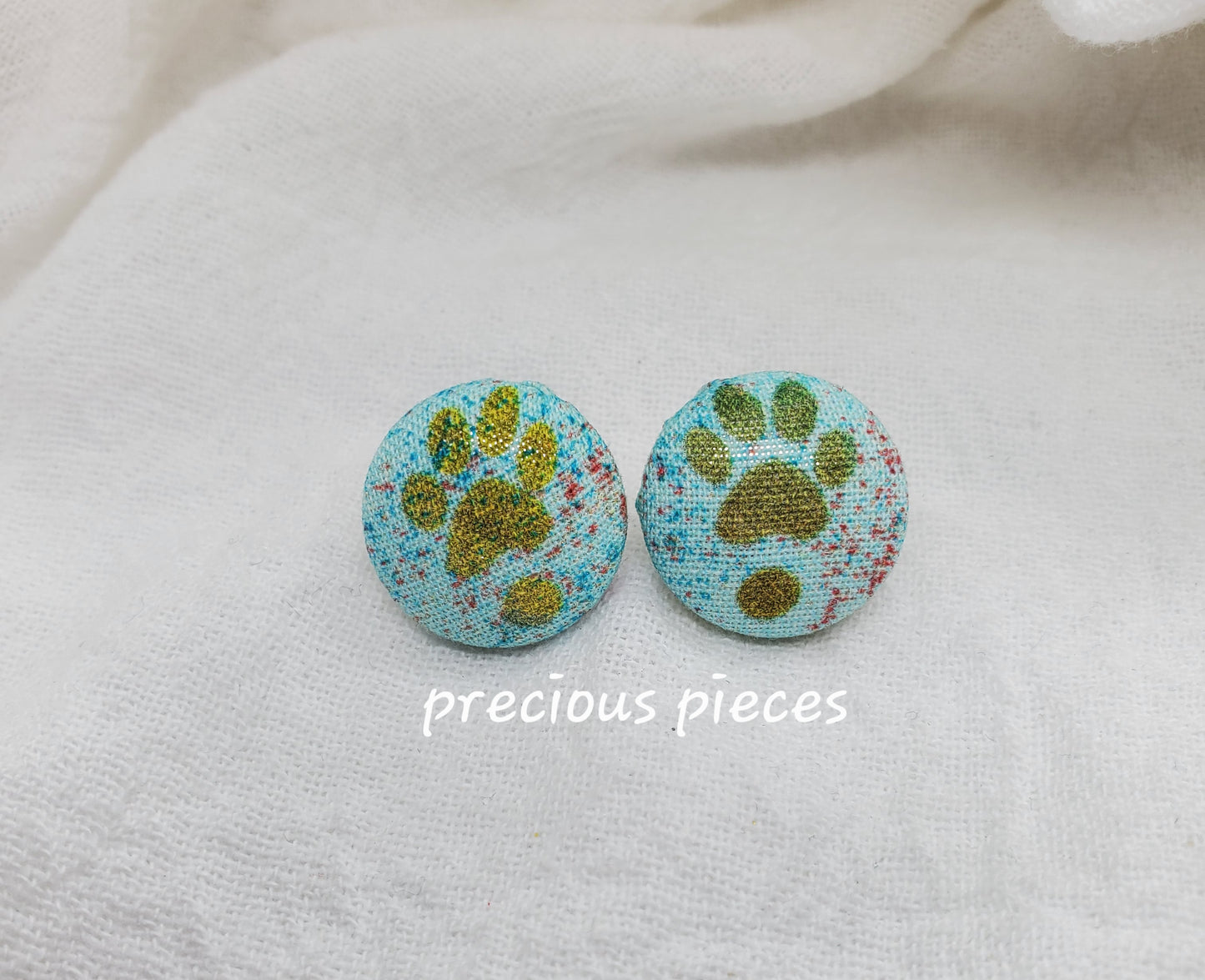 Tan Paw Print Fabric Earrings