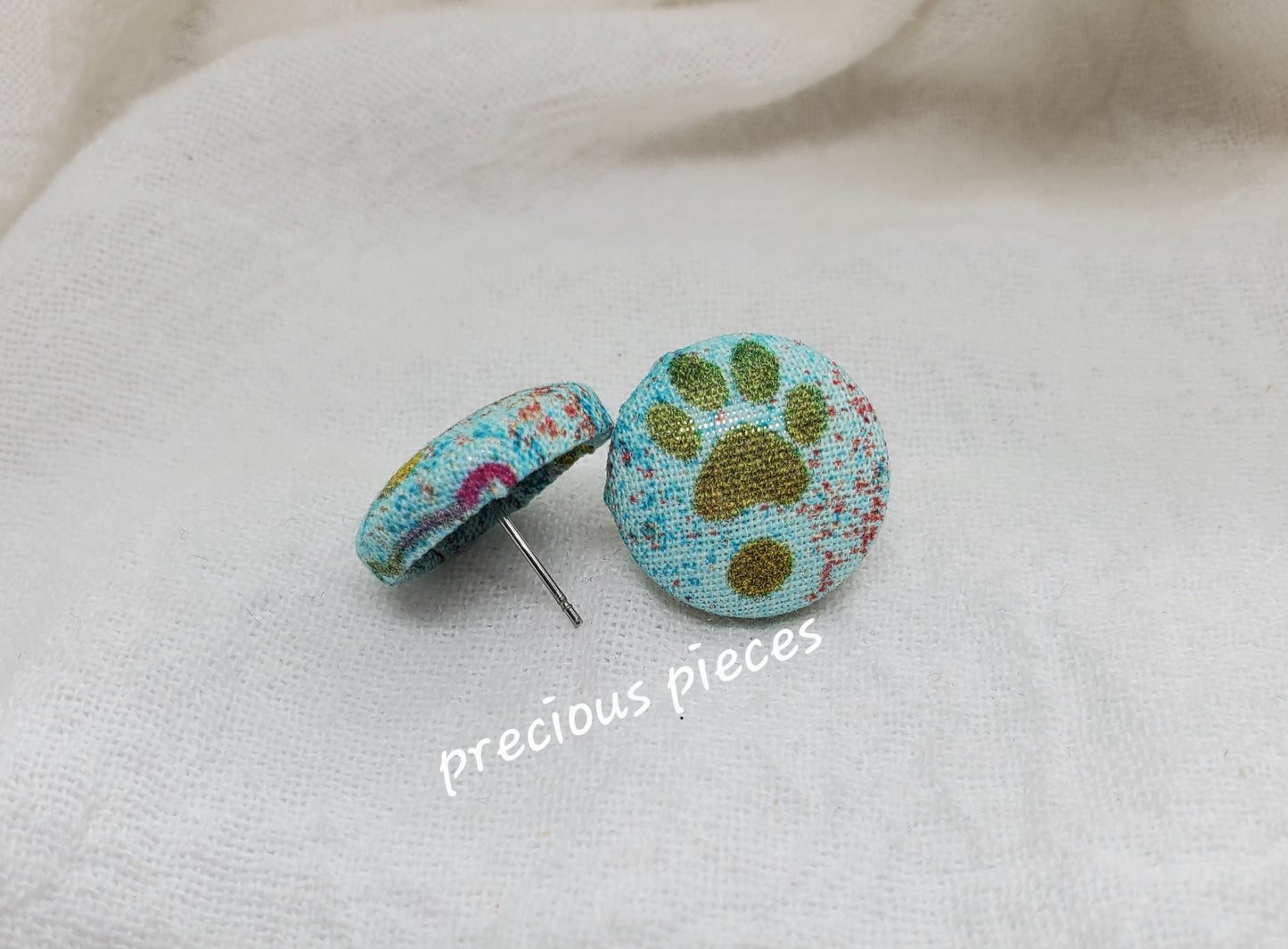 Tan Paw Print Fabric Earrings