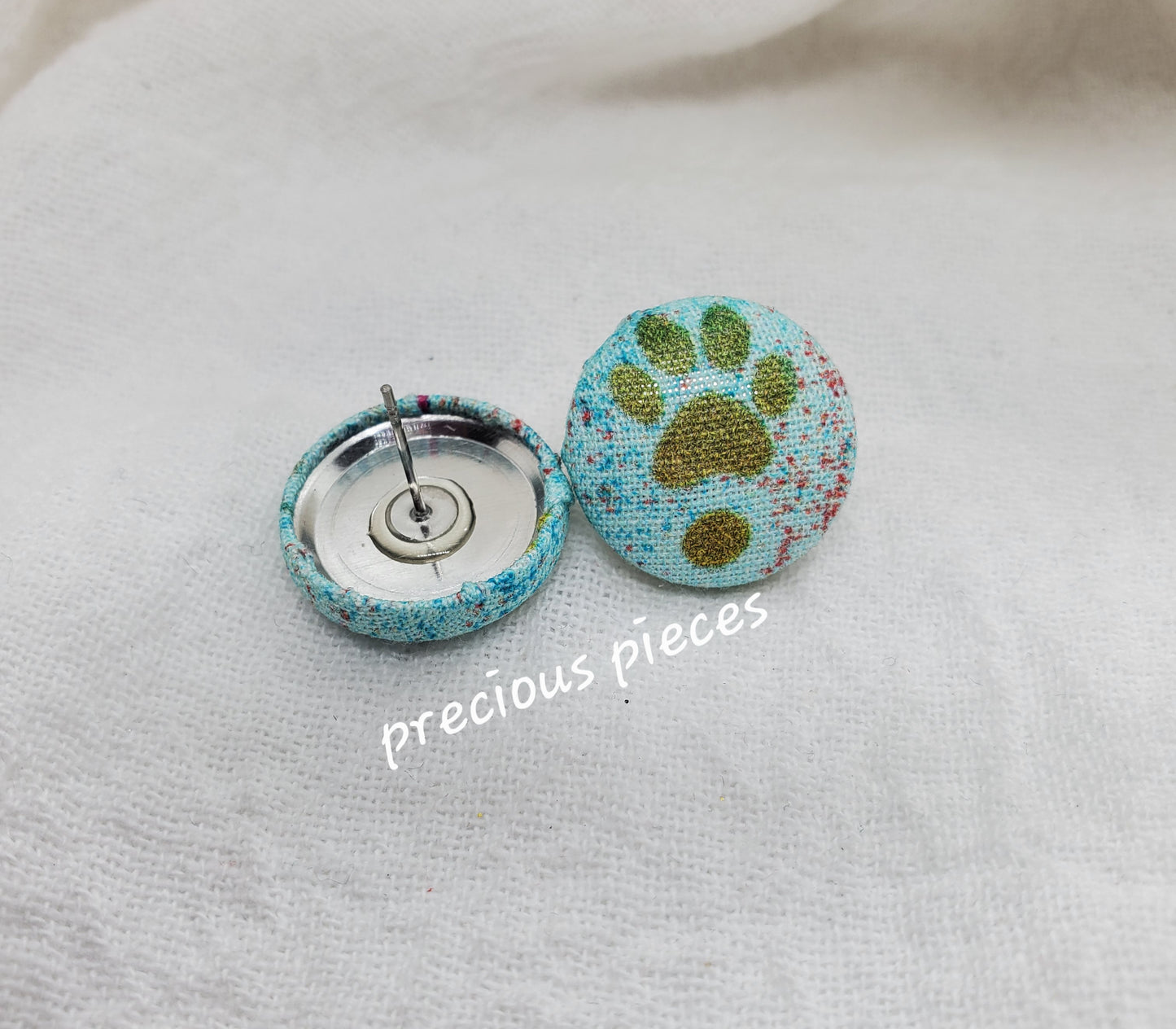 Tan Paw Print Fabric Earrings