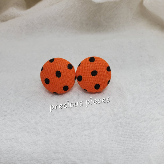 Orange with Black Polka-dot Halloween Fabric Earrings