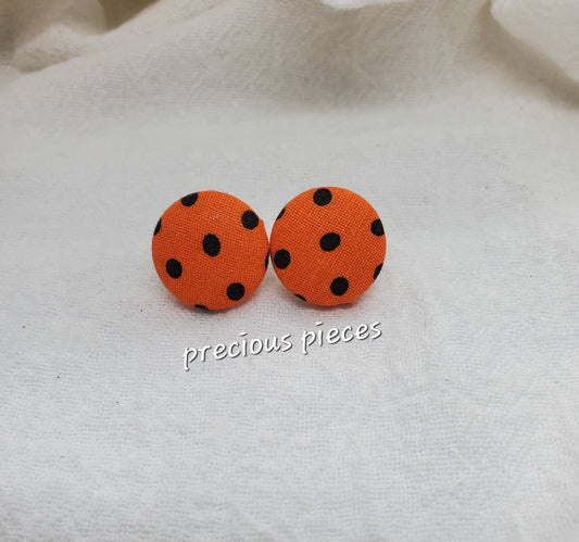 Orange with Black Polka-dot Halloween Fabric Earrings