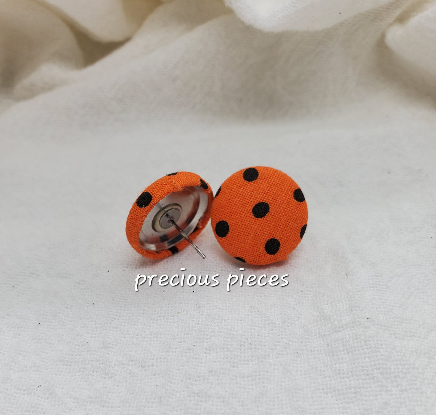 Orange with Black Polka-dot Halloween Fabric Earrings