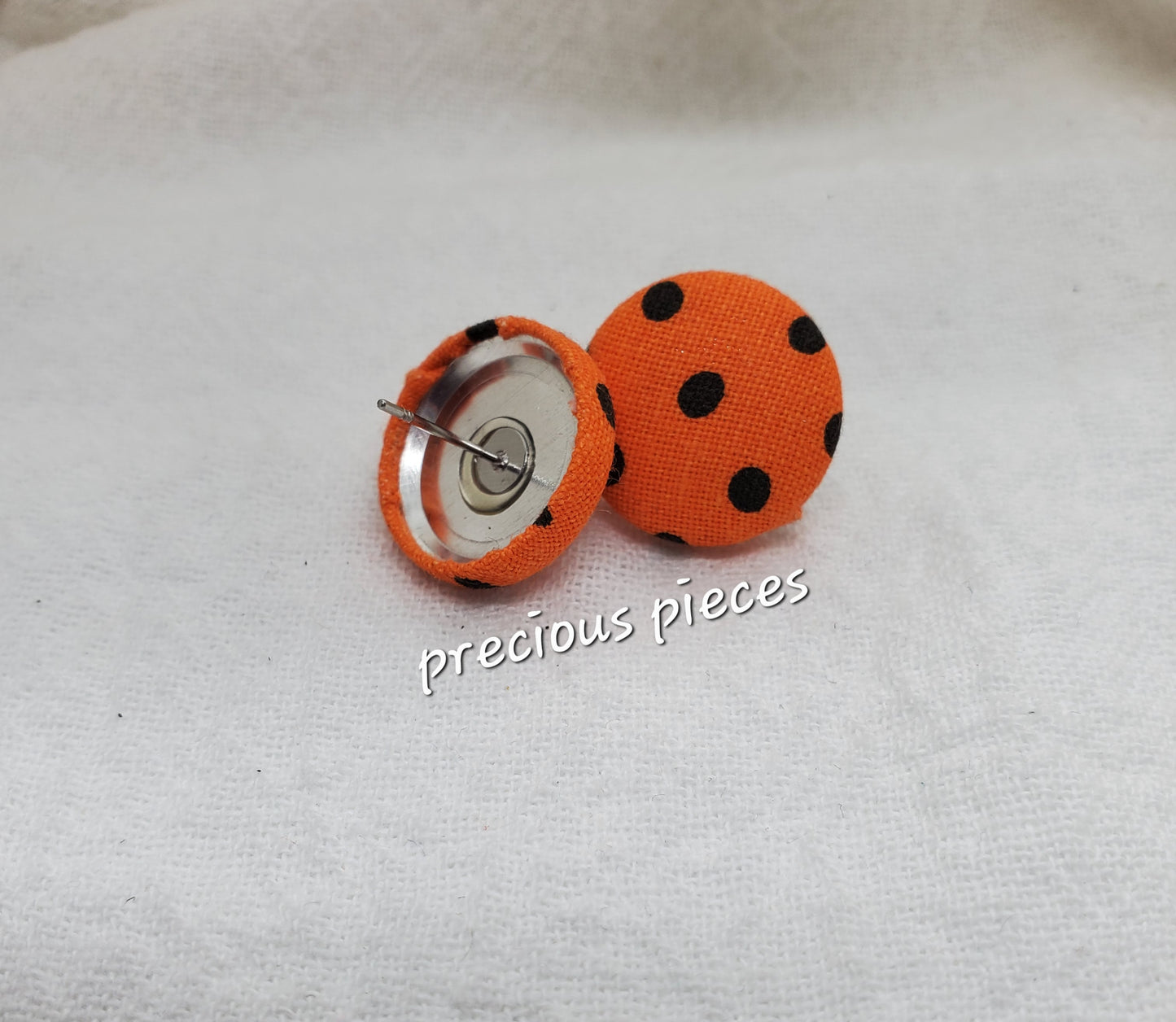 Orange with Black Polka-dot Halloween Fabric Earrings