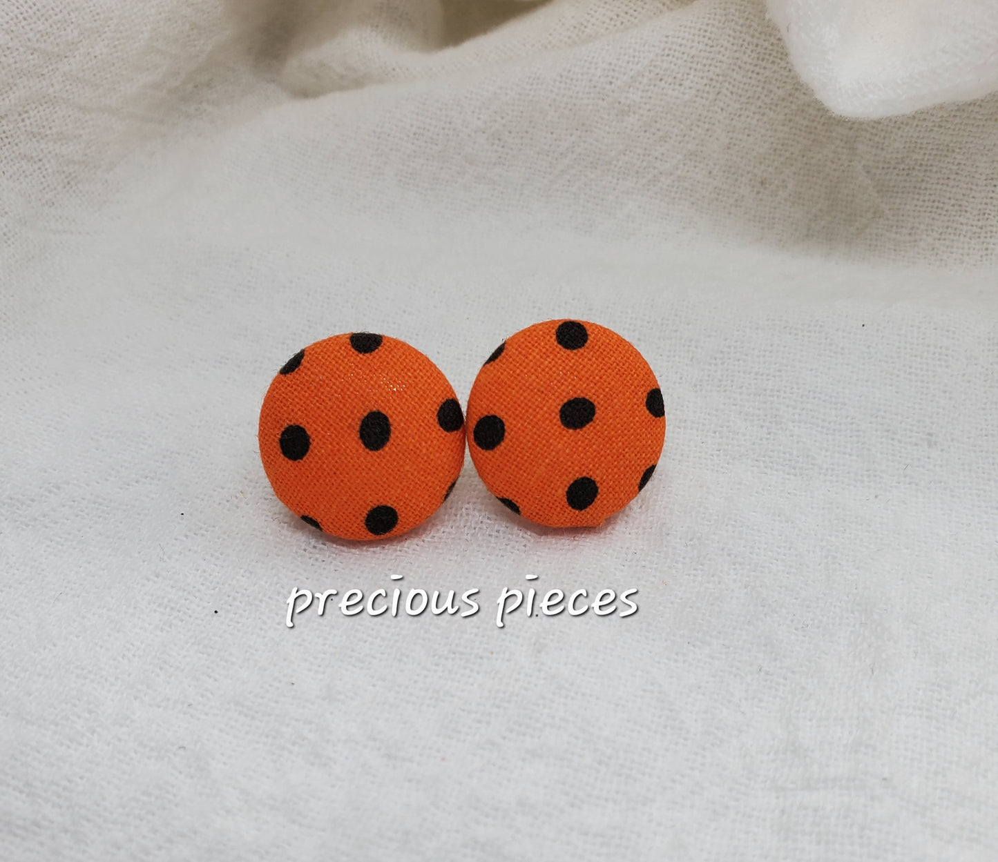 Orange with Black Polka-dot Halloween Fabric Earrings