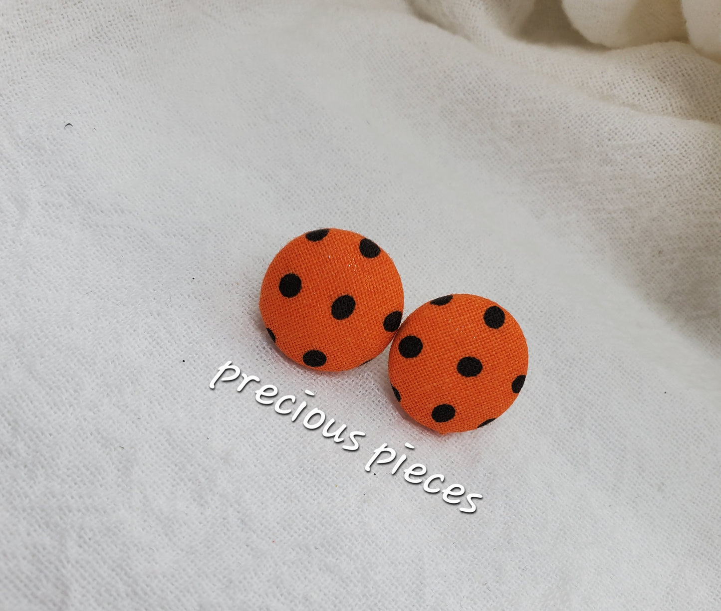 Orange with Black Polka-dot Halloween Fabric Earrings