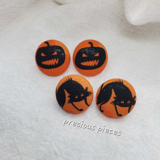 Pumpkin and Cat Halloween Fabric Earrings