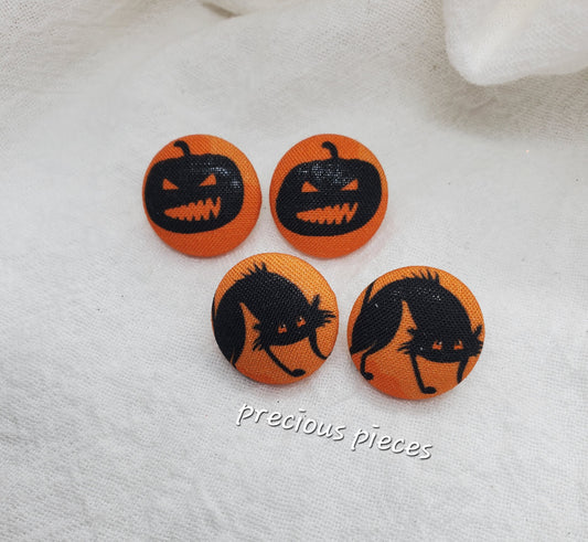 Pumpkin and Cat Halloween Fabric Earrings