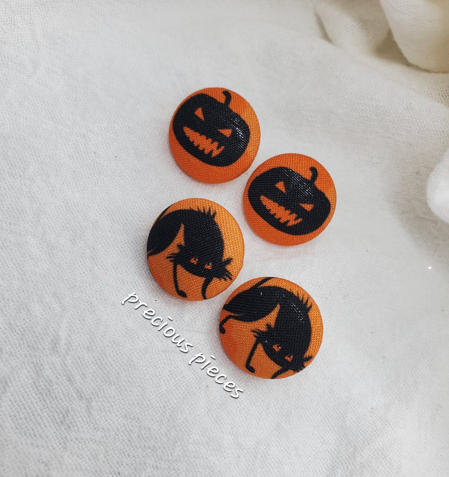 Pumpkin and Cat Halloween Fabric Earrings