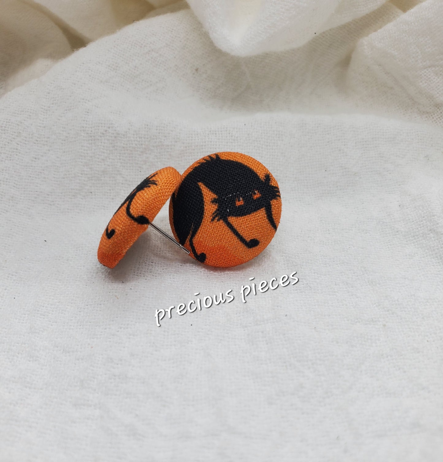 Pumpkin and Cat Halloween Fabric Earrings