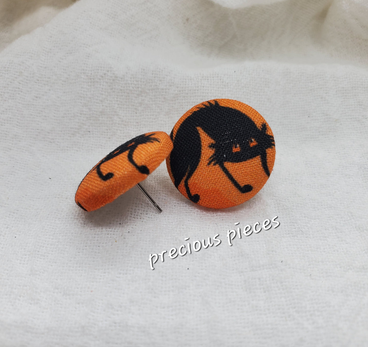 Pumpkin and Cat Halloween Fabric Earrings