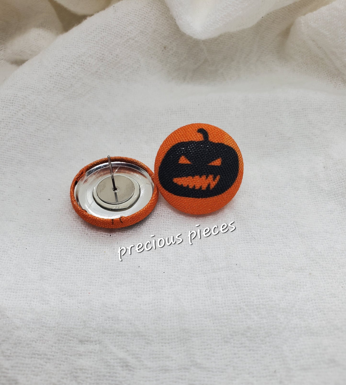 Pumpkin and Cat Halloween Fabric Earrings