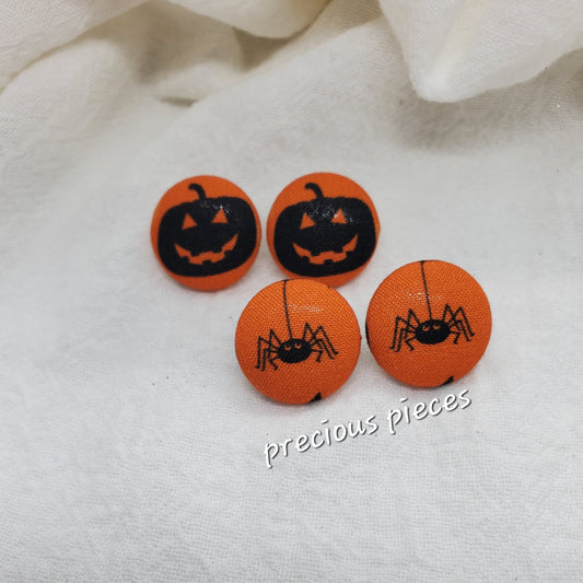 Pumpkin and Spider Halloween Fabric Earrings