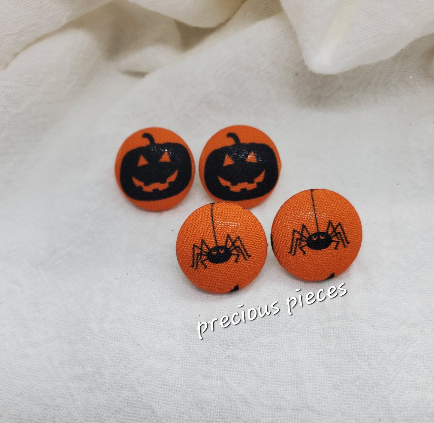 Pumpkin and Spider Halloween Fabric Earrings