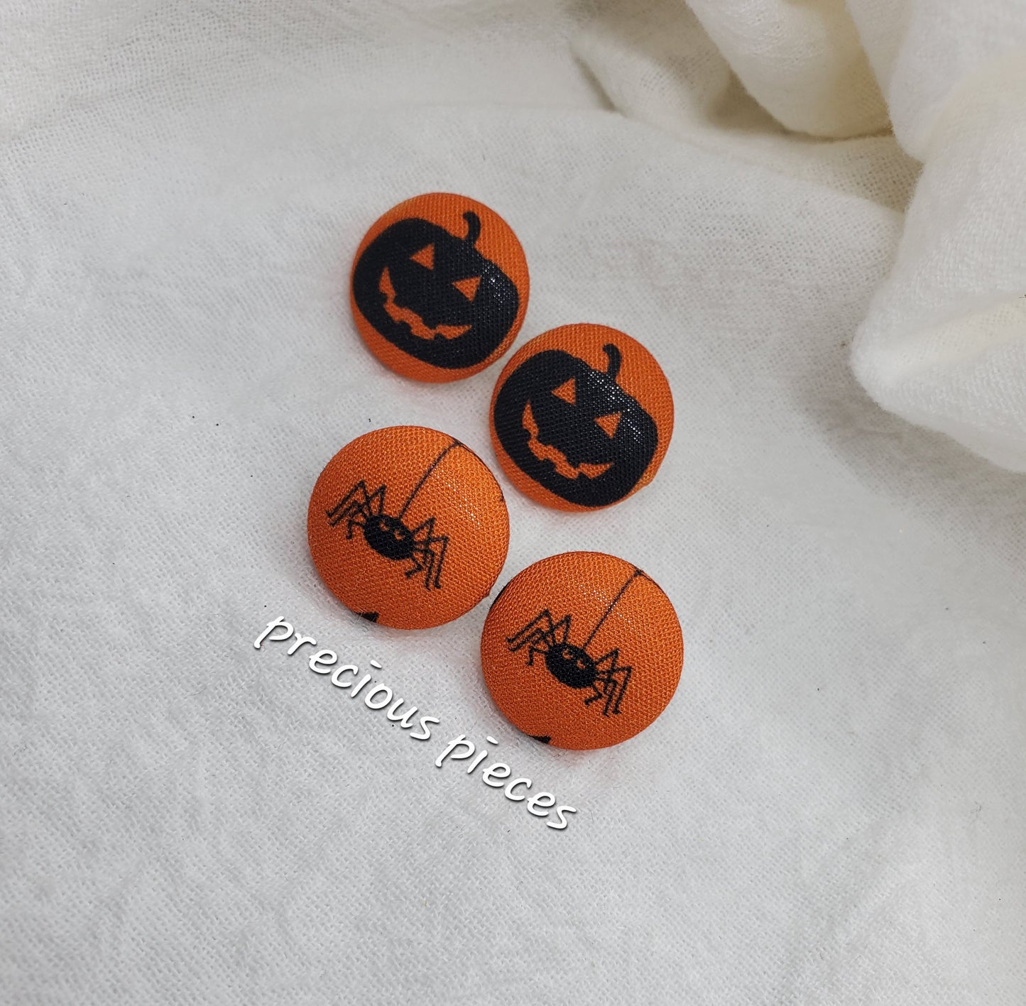 Pumpkin and Spider Halloween Fabric Earrings