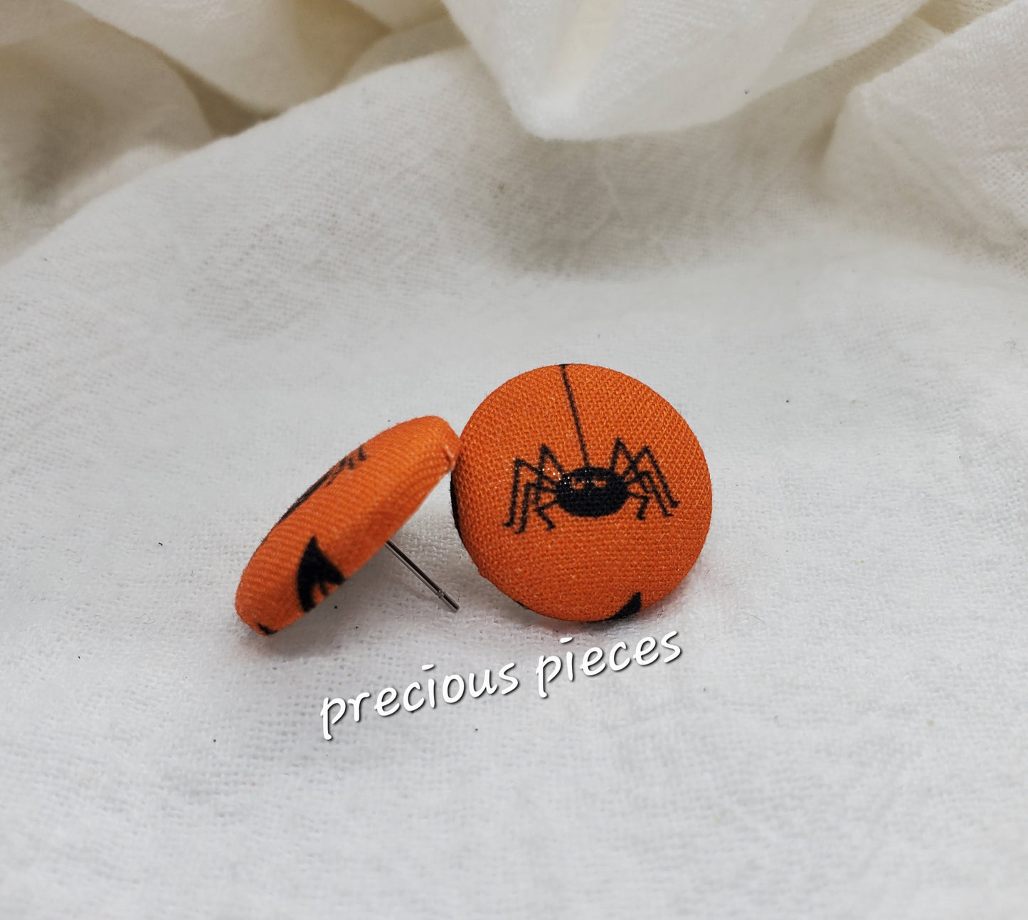 Pumpkin and Spider Halloween Fabric Earrings