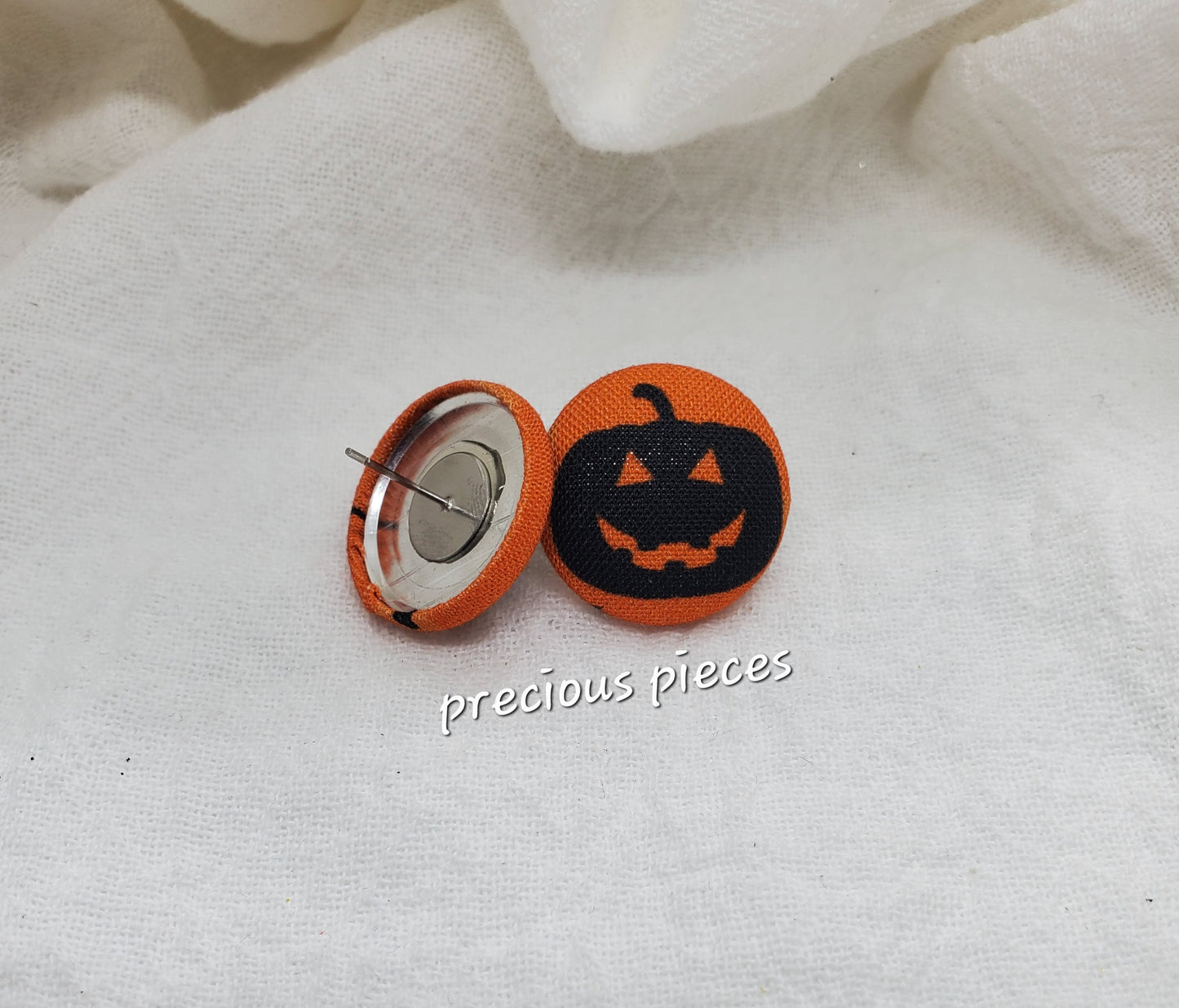 Pumpkin and Spider Halloween Fabric Earrings