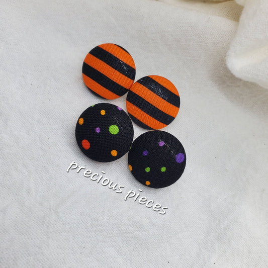 Medium Stripes and Polka-dot Halloween Fabric Earrings