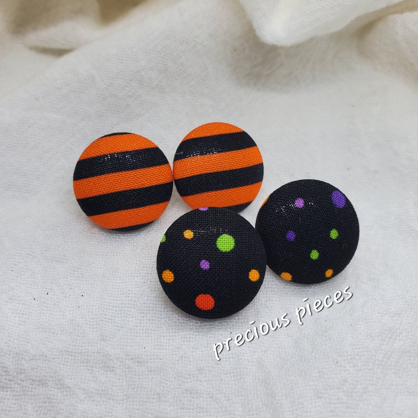 Medium Stripes and Polka-dot Halloween Fabric Earrings