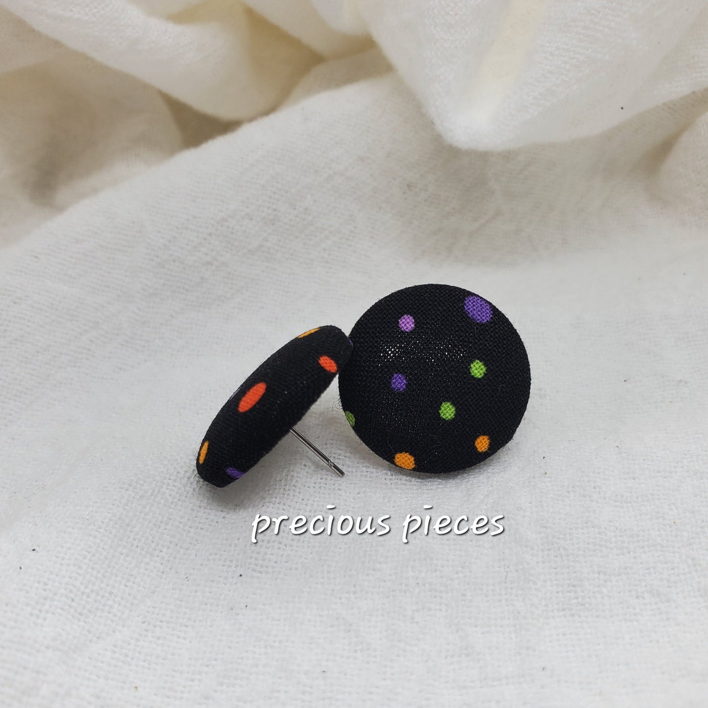 Medium Stripes and Polka-dot Halloween Fabric Earrings