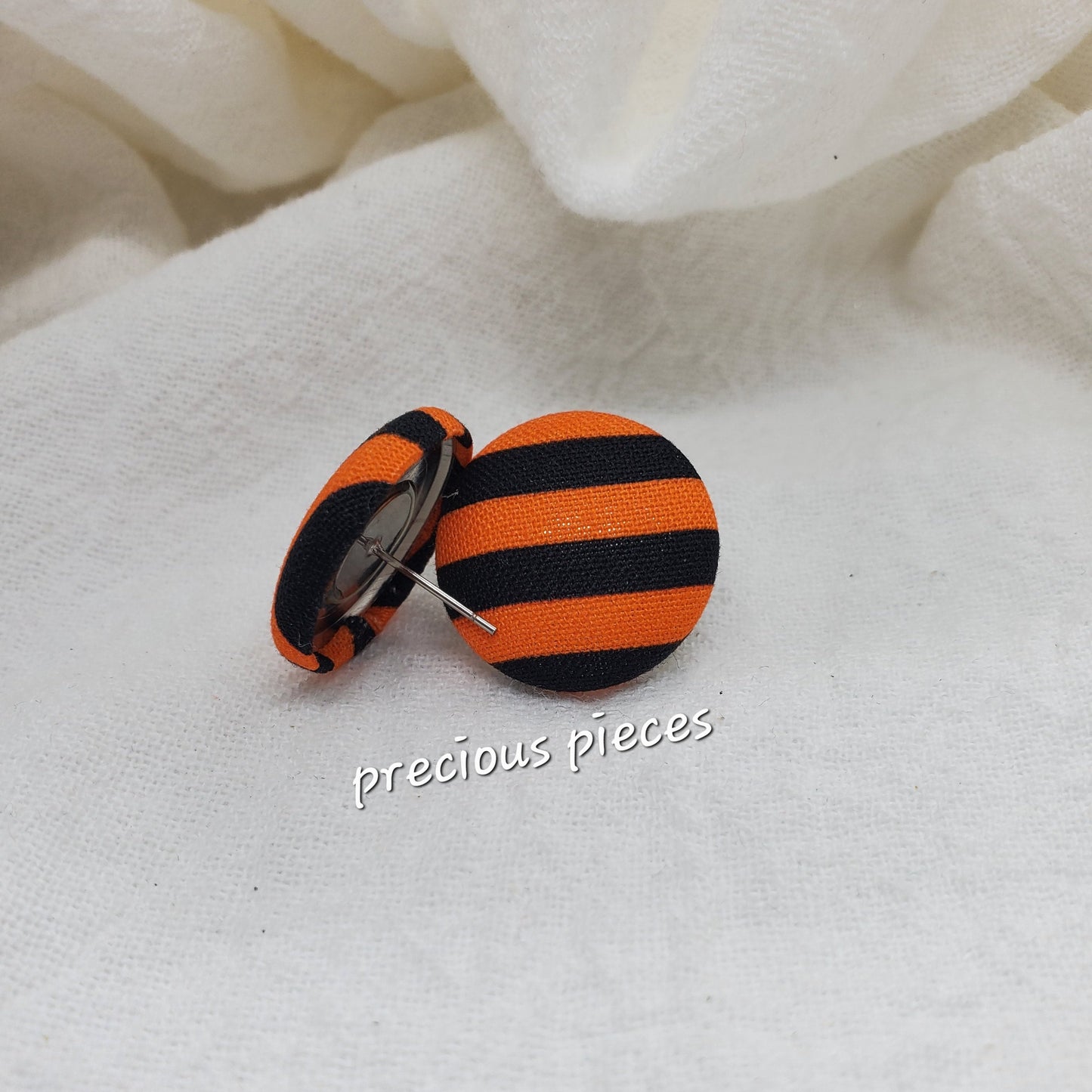 Medium Stripes and Polka-dot Halloween Fabric Earrings