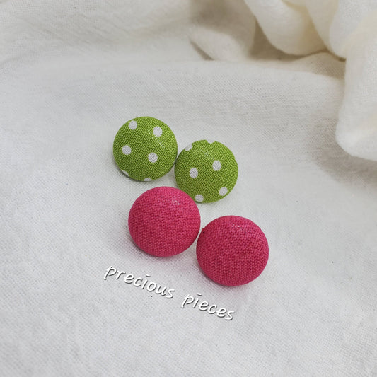 Green with White Polka Dot and Hot Pink Fabric Earrings