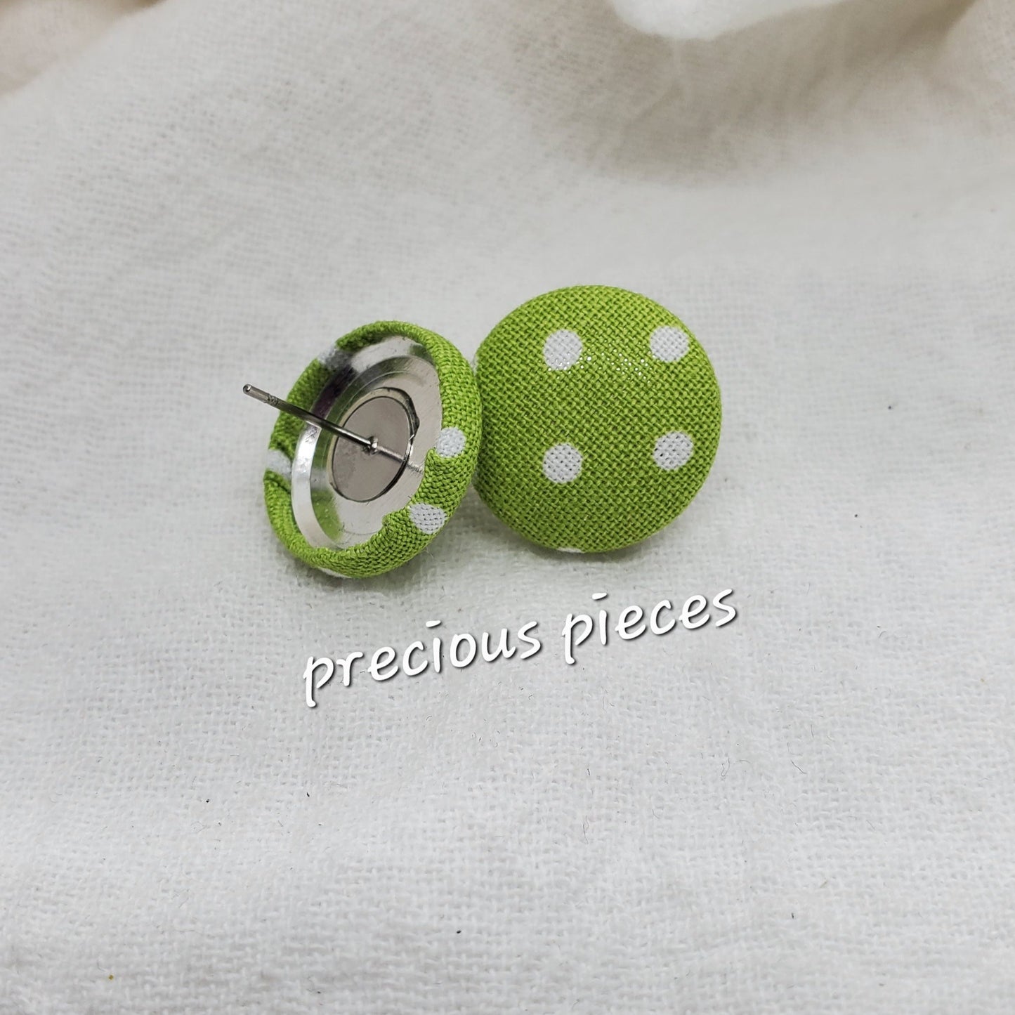 Green with White Polka Dot and Hot Pink Fabric Earrings