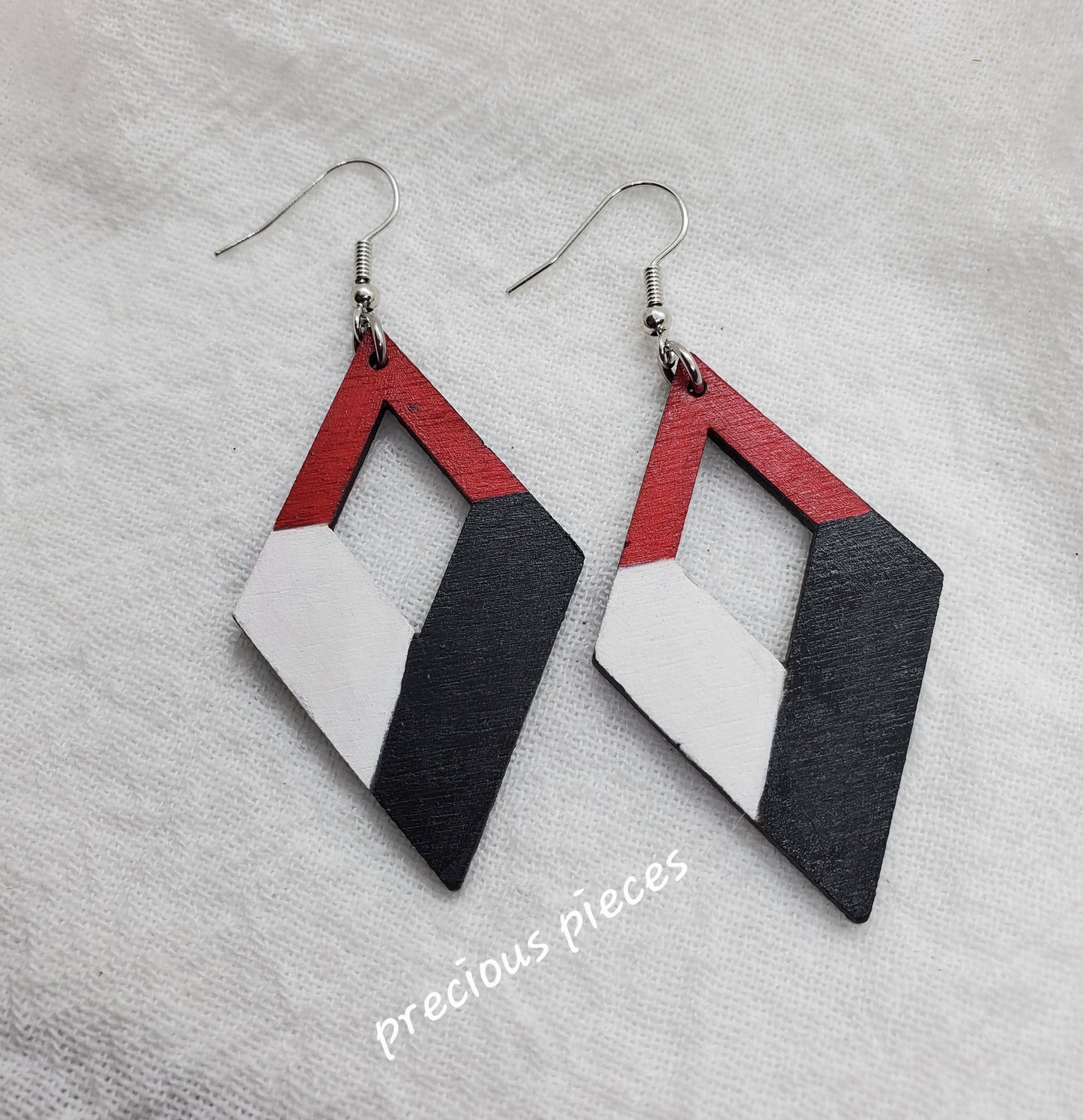 Red, White, and Black Wood Earrings