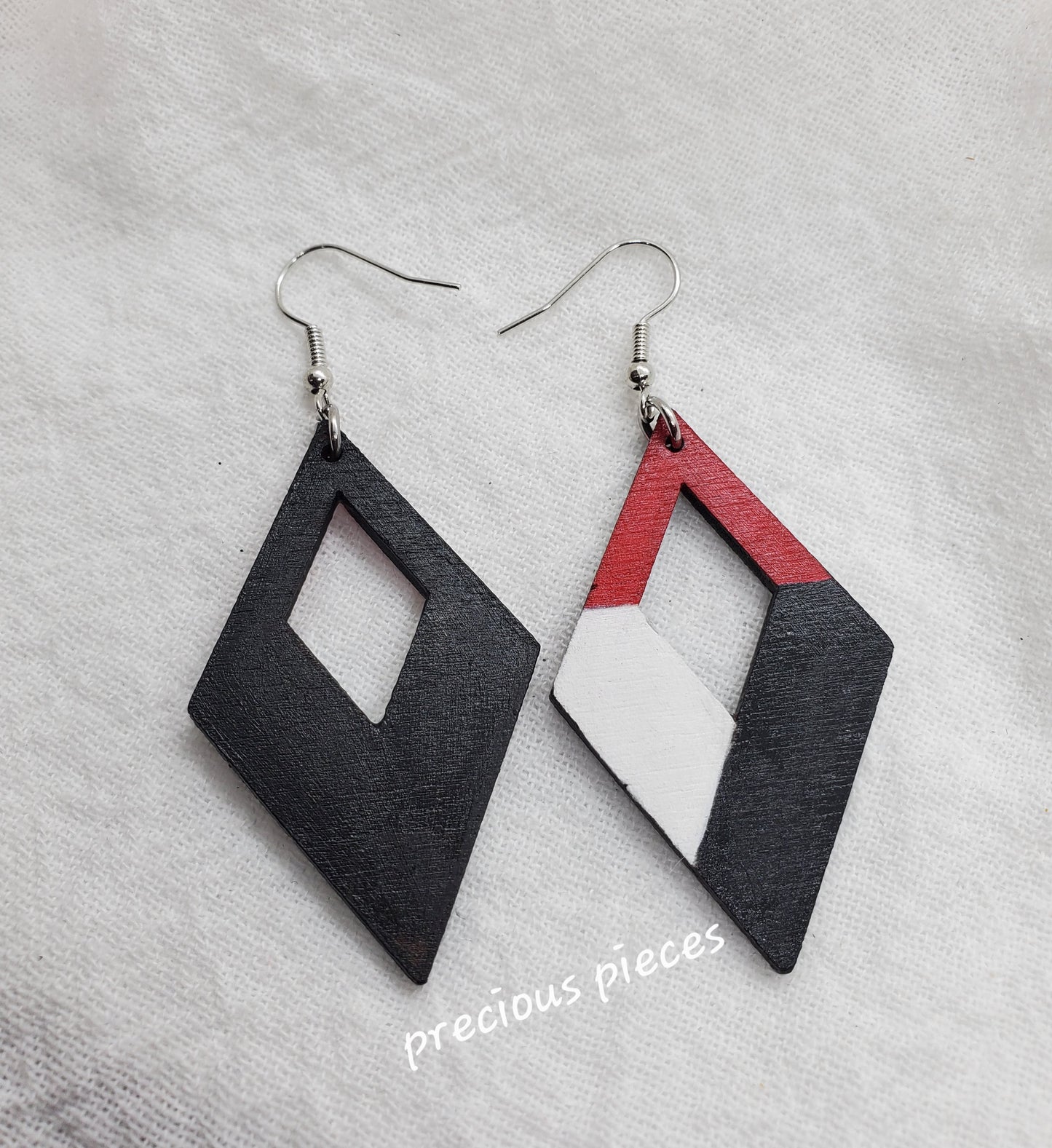 Red, White, and Black Wood Earrings