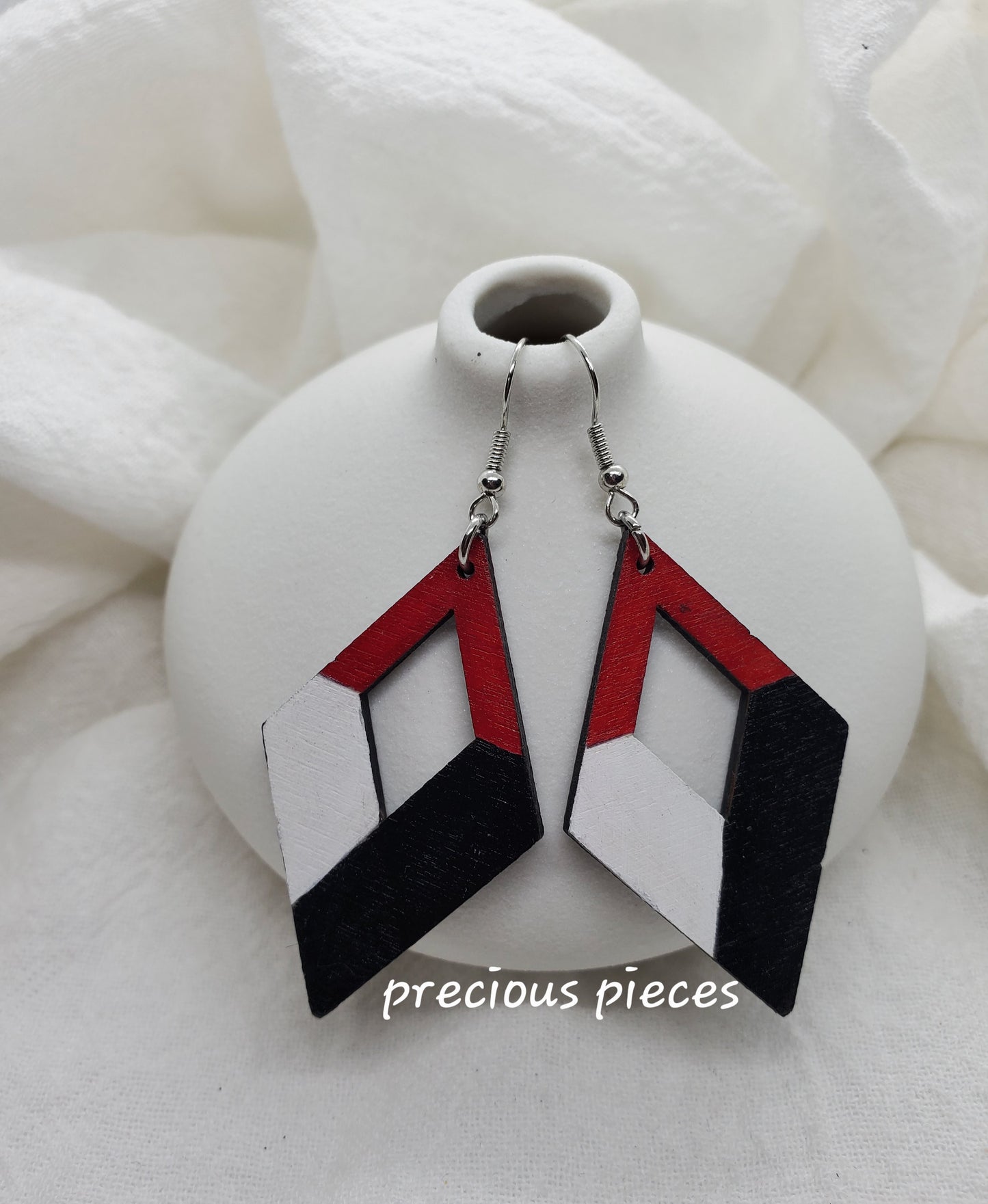 Red, White, and Black Wood Earrings