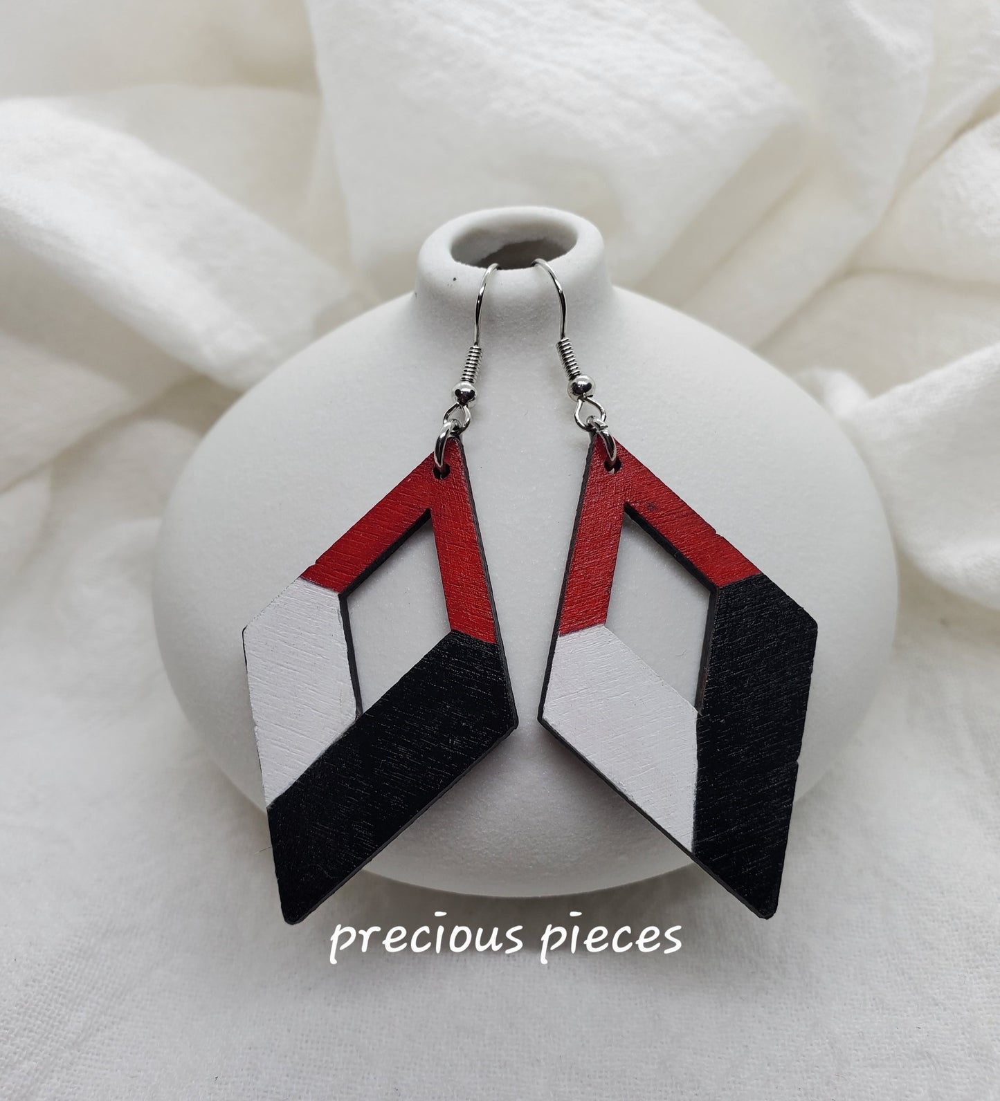 Red, White, and Black Wood Earrings