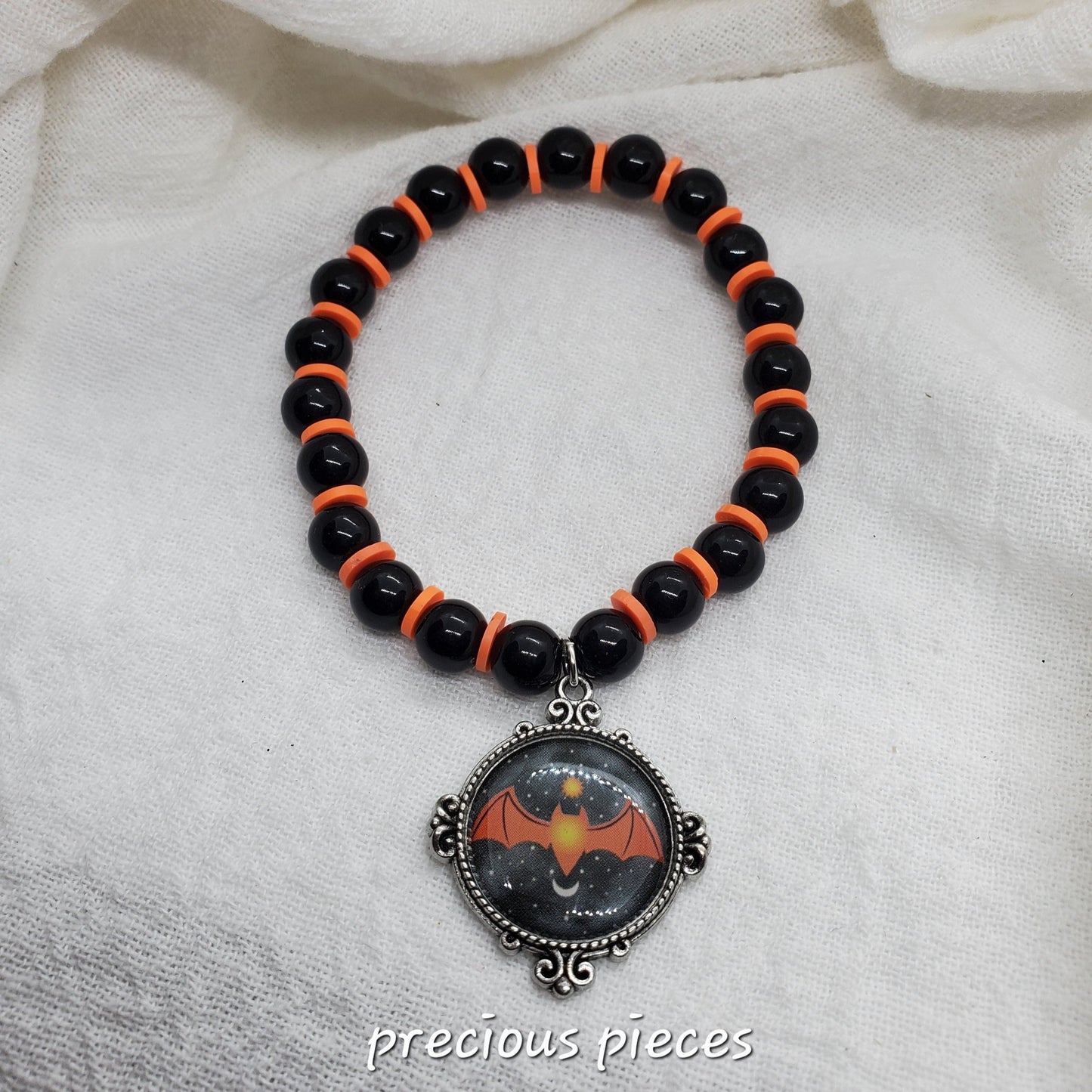 Black and Orange Bat Halloween Bracelet