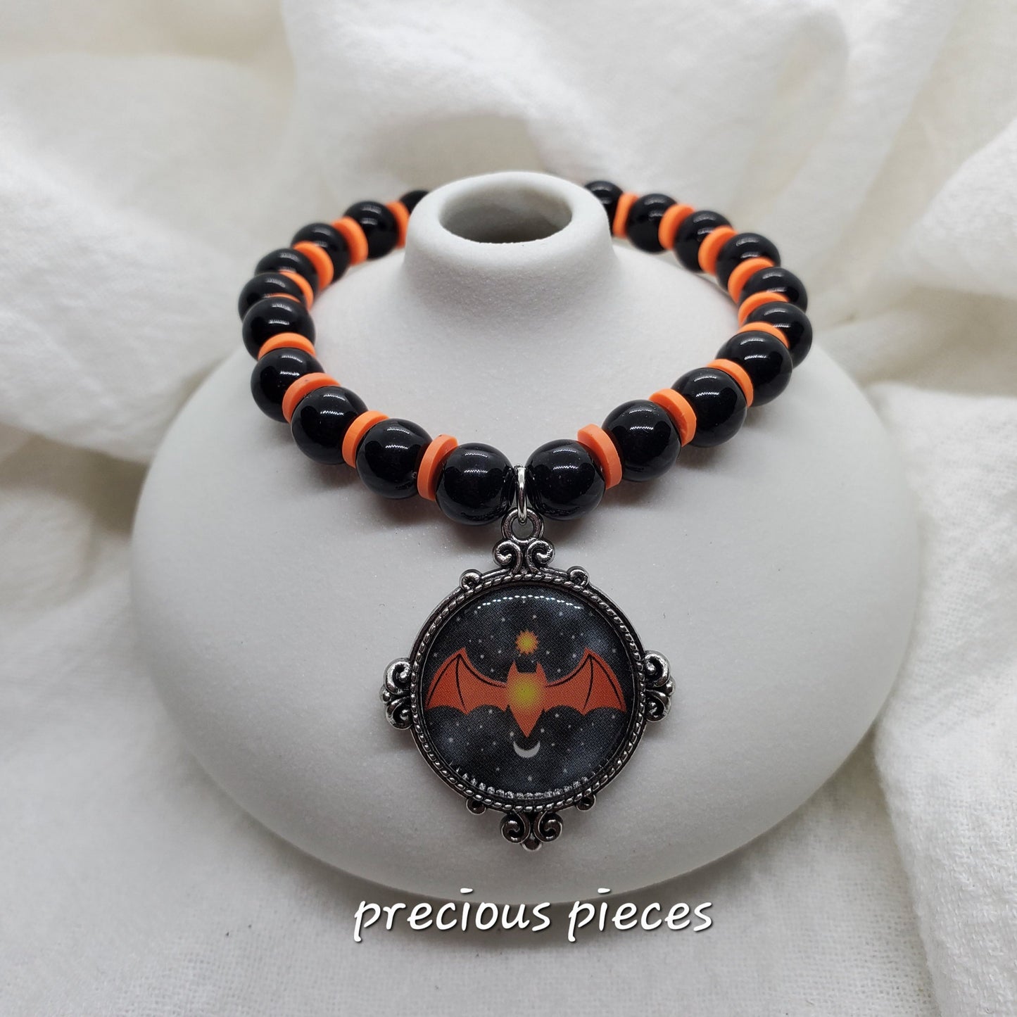 Black and Orange Bat Halloween Bracelet